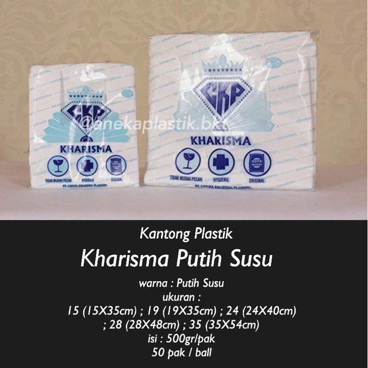 (500gr) HD KHARISMA PUTIH SUSU uk. 15, 19, 24, 28, 35 putih polos / kantong plastik / kantong kresek