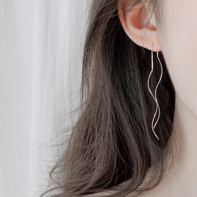 925 Silver Needle Wave String Ear Line Simple Minimalist Style Earring Jewelry