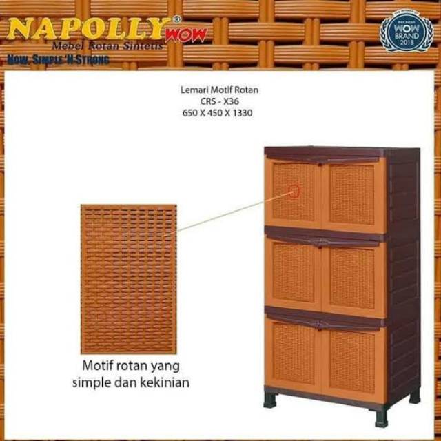 Lemari Plastik 3 Susun Rotan Napolly /CRS XU36