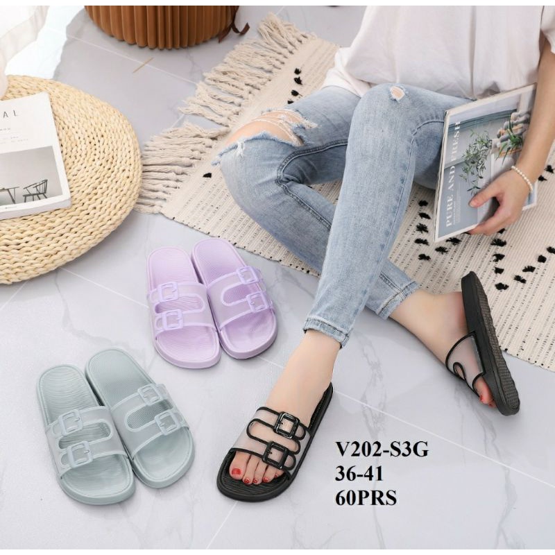 Sun-LUNA Sandal Jelly Wanita 2 Ban Transparan V202 Import