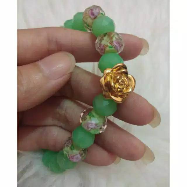 Gelang Manik Kristal Hijau Lampwork ( 4 bh )