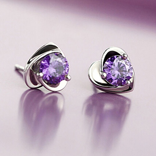 Hu Hu Hu Hu Hu Alat Bantu Pasang Kacamata♡ Anting Tusuk Motif Hati Hias Berlian Imitasi Warna Ungu Untuk Wanita