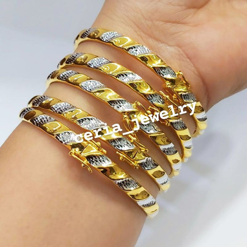 Gelang Bangle Perak Asli Silver 925 Lapis Emas Kuning Model Emas - Gelang Anti Karat