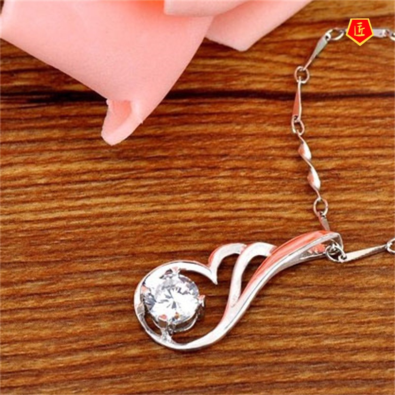 [Ready Stock]Angel Wings Crystal Silver Necklace Women's Korean-Style Simple Fashion