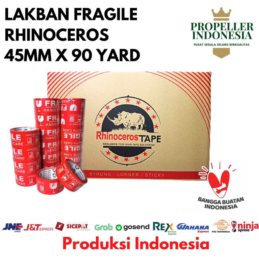 Lakban Fragile RHINOCEROS Tape 48MMx90YARD @72Pcs / PerDus GOJEK/GRAB