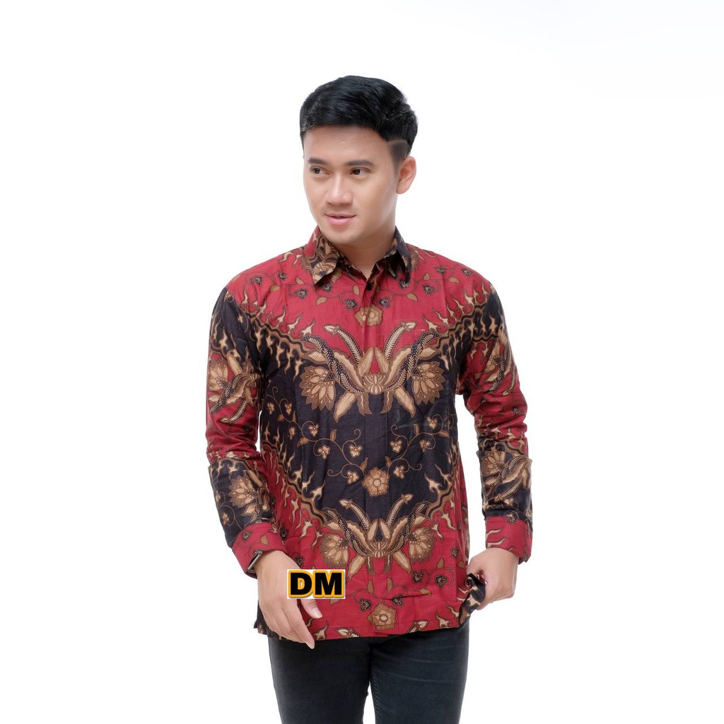 Batik Pria Lengan Panjang BATIK AZMIL HRB026 motif KERATONAN Kode 002 size M L XL XXL Reguler-keris abang