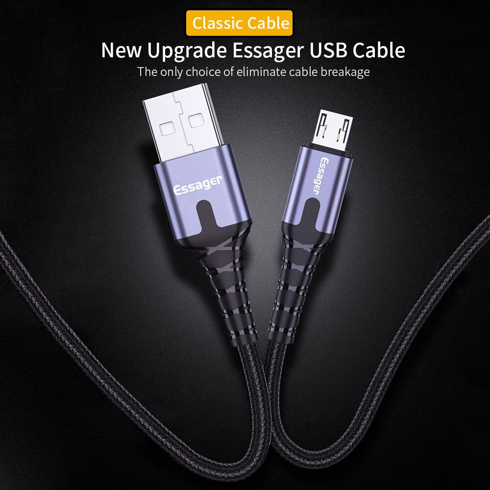 Essager Micro USB LED Fast Charging Data Cable Micro USB Charger for Samsung Xiaomi Oppo Android Phone Kabel Data Handphone