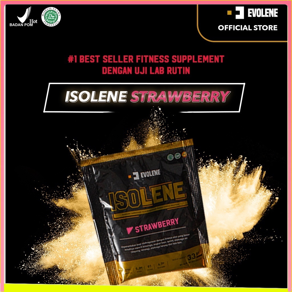 ORIGINAL Evolene Isolene Strawberry SACHETAN Defisit kalori Whey protein isolate BPOM HALAL BEST