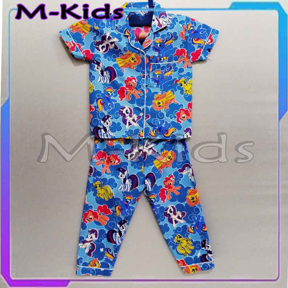 MKids88 - Baju Setelan Katun Piyama Anak Gambar Hello Kitty Keropi Beruang &amp; Kuda Pony