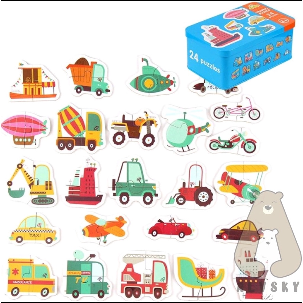 MAINAN EDUKASI PUZZLE 24 PCS / PUZZLE 2 KEPING KAYU LUCU / PUZZLE 24 PCS IN TIN BOX