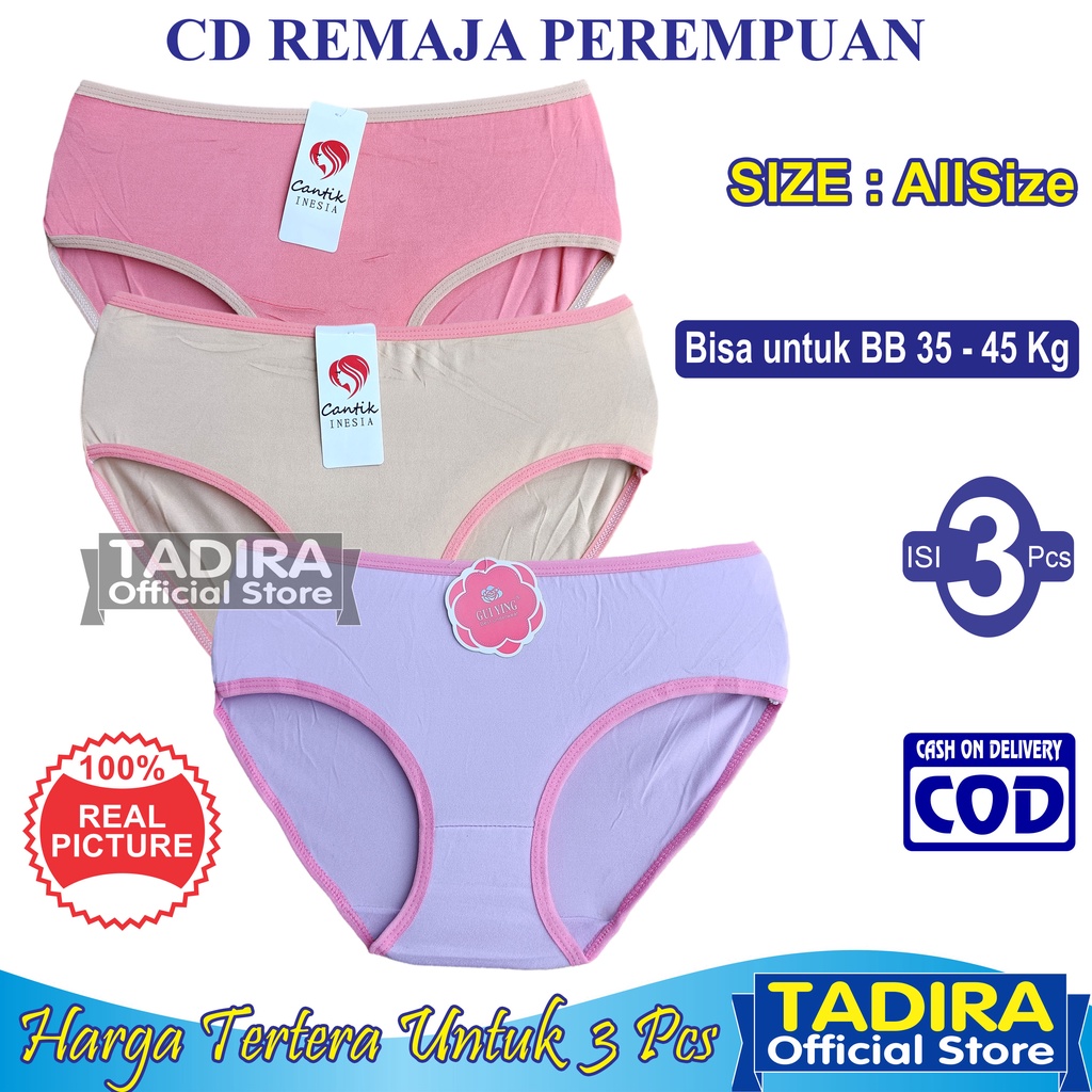 3 Pcs CD Remaja Anak Perempuan Murah Motif Polos Bahan Soft SD SMP Multiwarna TADIRA