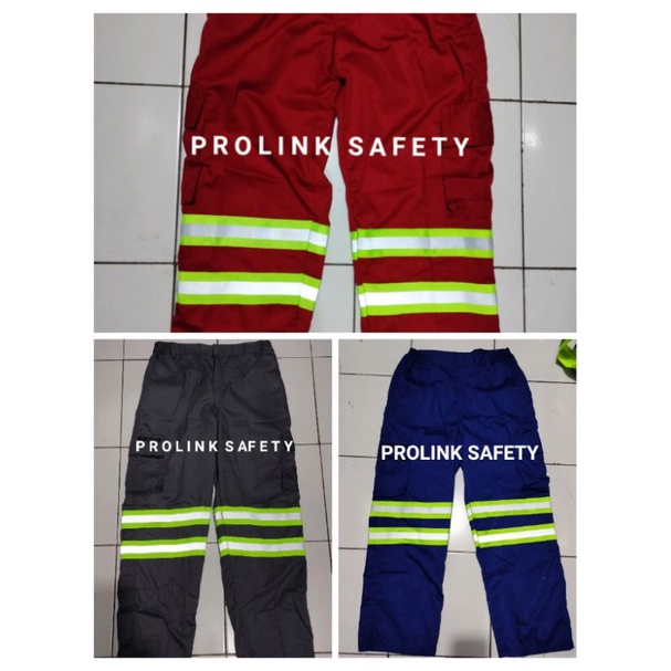 CELANA SAFETY MERAH DOBLE SCOTLIGT SAKU SAMPING