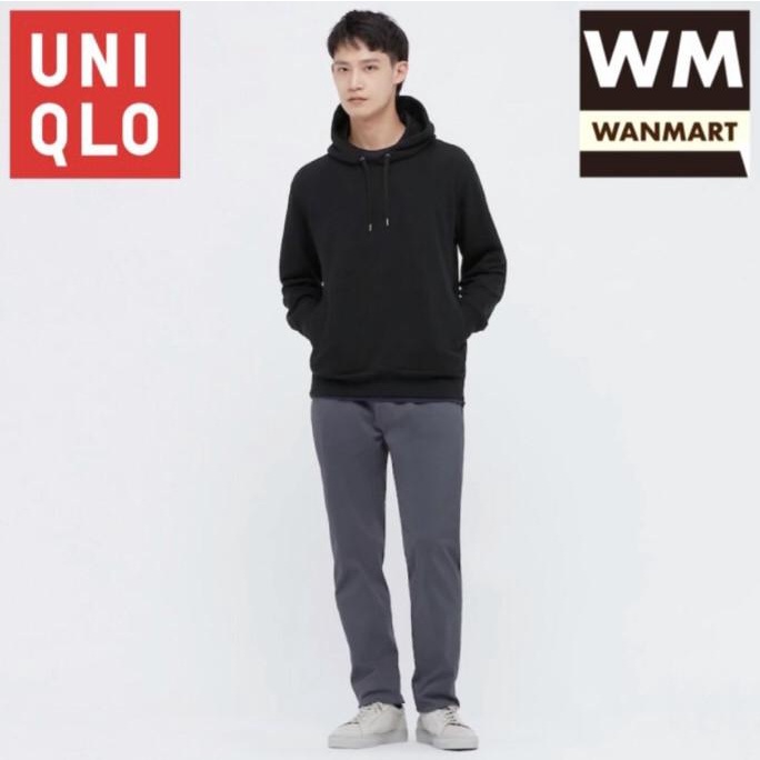 UNIQLO Men Jaket Sweater Hoodie Pria Lengan Panjang Black