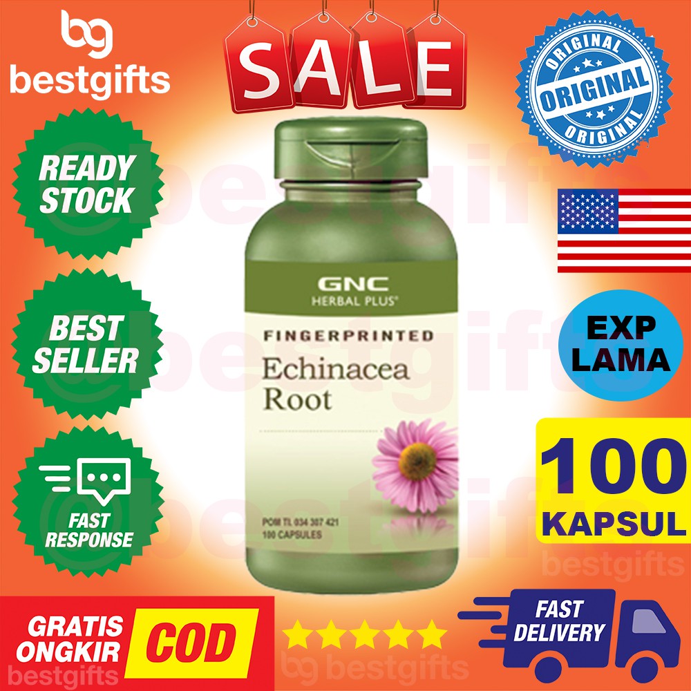 GNC HERBAL PLUS FINGERPRINTED ECHINACEA ROOT PEMUTIH KULIT KEKEBALAN DAYA TAHAN TUBUH 100 KAPSUL