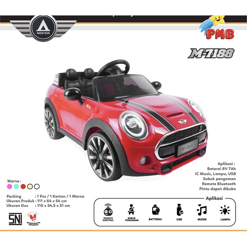 Mobil Aki Anak PMB MINI COOPER MORTEIN 7188 M7188 Mainan Anak Remot Kontrol Murah-1