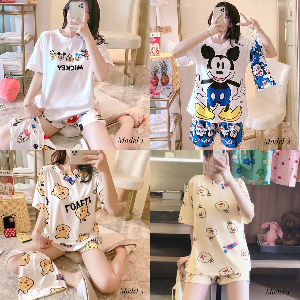 Baju tidur / piyama / baju santai wanita bahan import murah BTB016-2 motif lucu