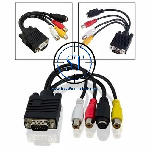 VGA TO S-VIDEO 3 RCA COMPOSITE AV TV OUT ADAPTER CONVERTER CABLE FOR PC