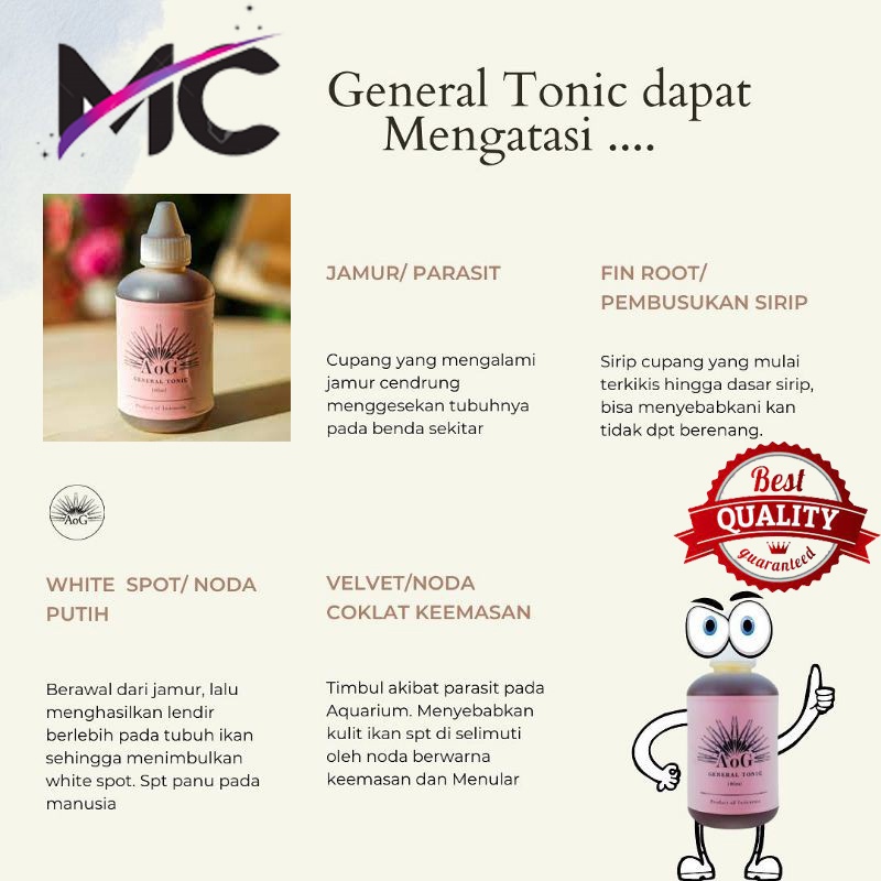 AOG General Tonic dan Safe Original Obat Ikan Vitamin Grooming Cupang Guppy Arwana Chana Discus Louhan dan lain lain