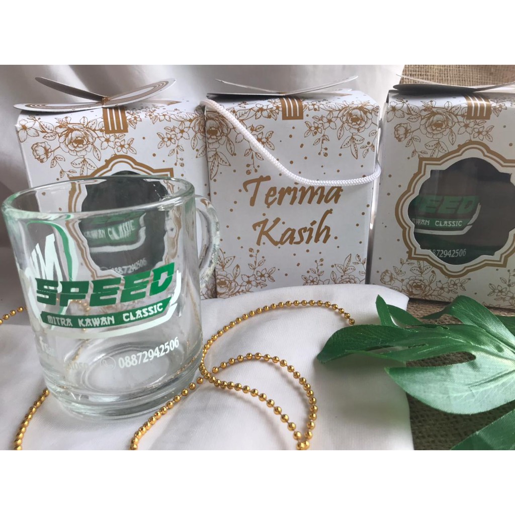 Souvenir Cangkir Minum Kopi Gelas CG Mug Gagang Kaca Tumbler Teh Cup Sablon