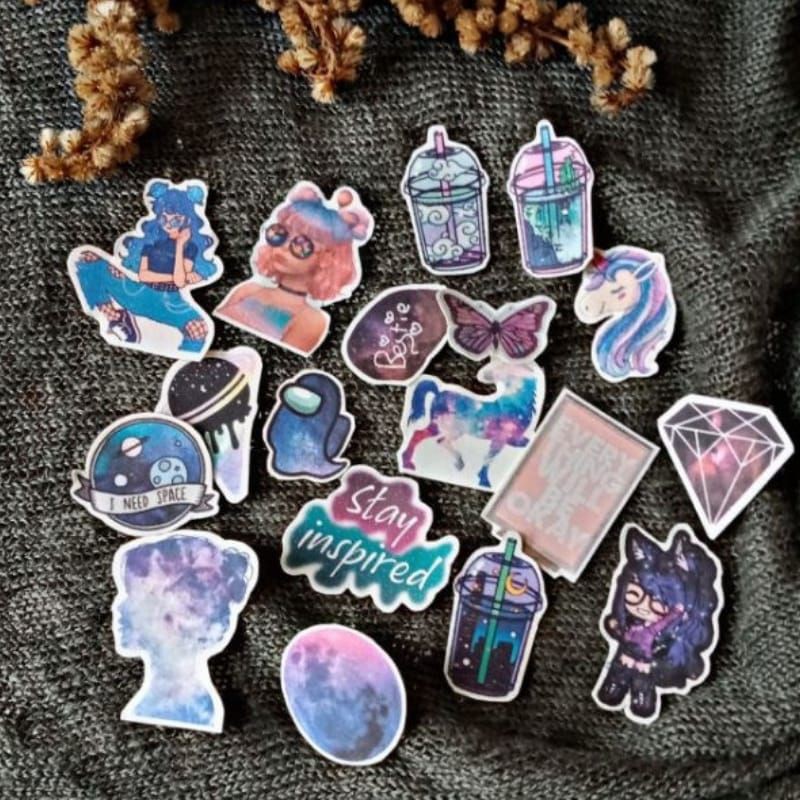 GAEKOPEDIA || NO GLOSSY STIKER TUMBLR AESTHETIC 30-48Pcs STICKER ESTETIK RETRO UNIK-Galaxy