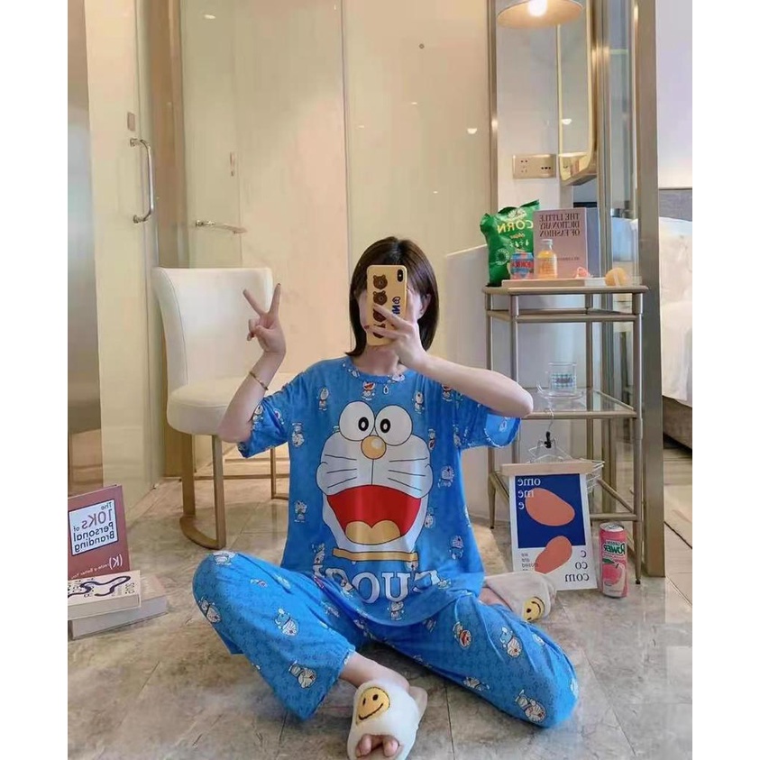 Piyama CP wanita baju tidur import jumbo/bigsize-CP DORAEMON BLUE