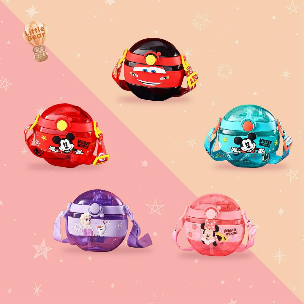 Botol Minum Anak Disney Botol Air Round Sedotan Tali Gantungan Minnie Frozen Cars