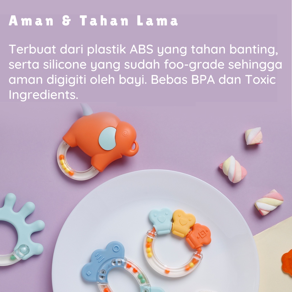 Alilo Baby Rattle Teether Set C6 / Mainan Rattle Bayi / Gigitan Bayi / BPA Free / Newborn