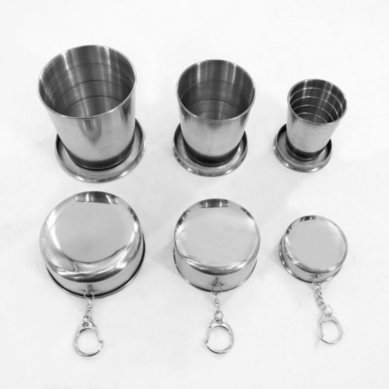 MH80GELAS LIPAT FOLDED CUP 140ML GANTUNG KUNCI STAINLESS/GANTUNGAN KUNCI GELAS LIPAT STAINLESS STEEL CAMPING FOLDED CUP/GELAS TARIK CUP SERBAGUNA