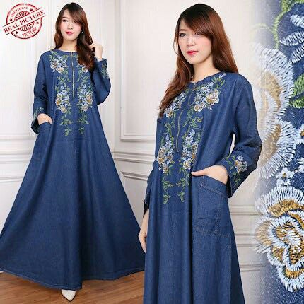 SB Collection Dress Maxi Tiya Gamis Jeans Longdress Wanita