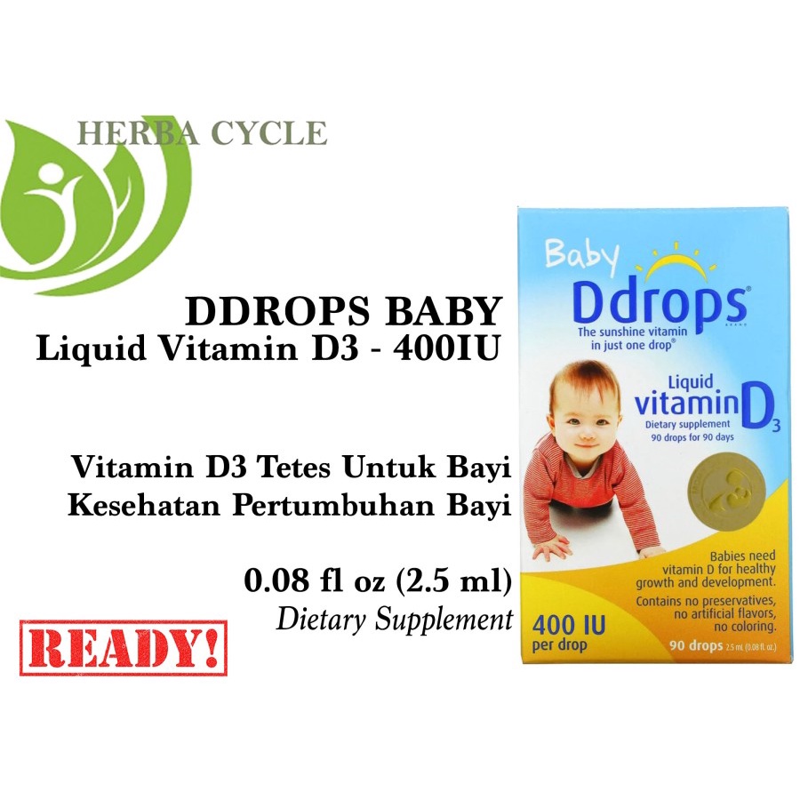 Ddrops Baby Vitamin D3 Drop 400IU 2.5ml Vit D3 400 Tetes Bayi ORI USA