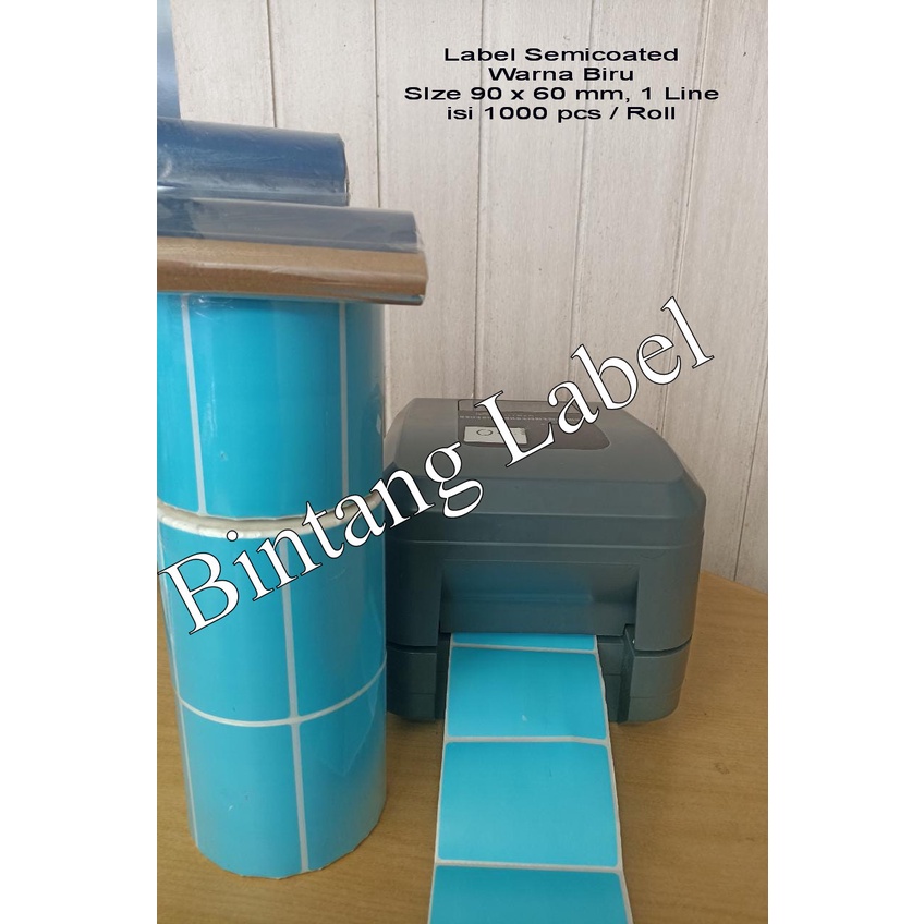 

LABEL BARCODE SEMICOATED 90X60 MM WARNA BIRU ISI 1000 PCS/ROLL