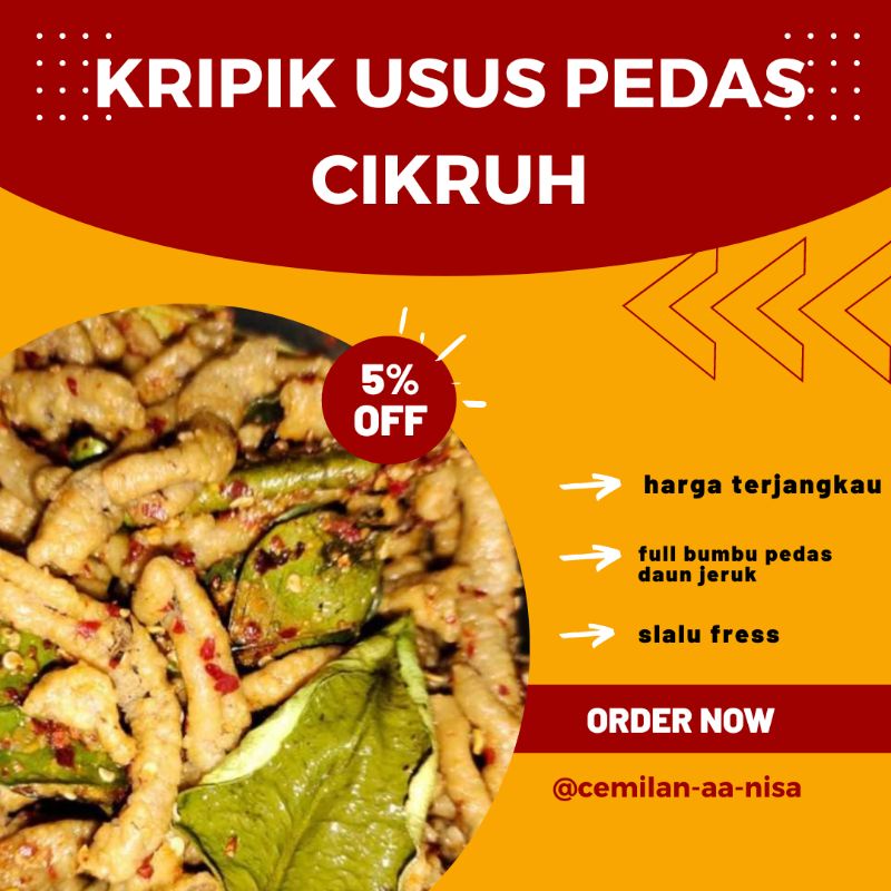 

kripik usus pedas seblak daun jeruk cikruh / keripik usus cikruh