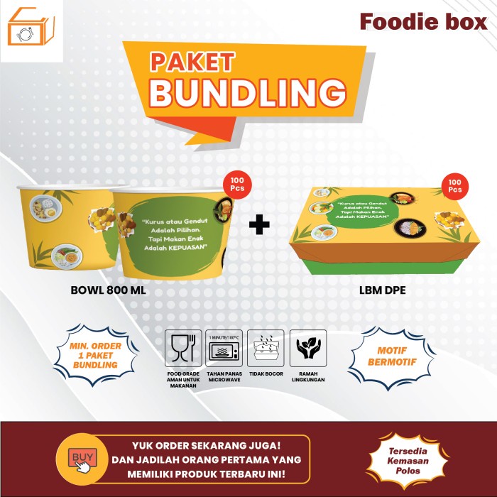 

✨ BISA COD ✨ PAKET BUNDLING PAPER BOWL + LBM DPE MOTIF KEKINIAN 200PCS - kuning krs gndt