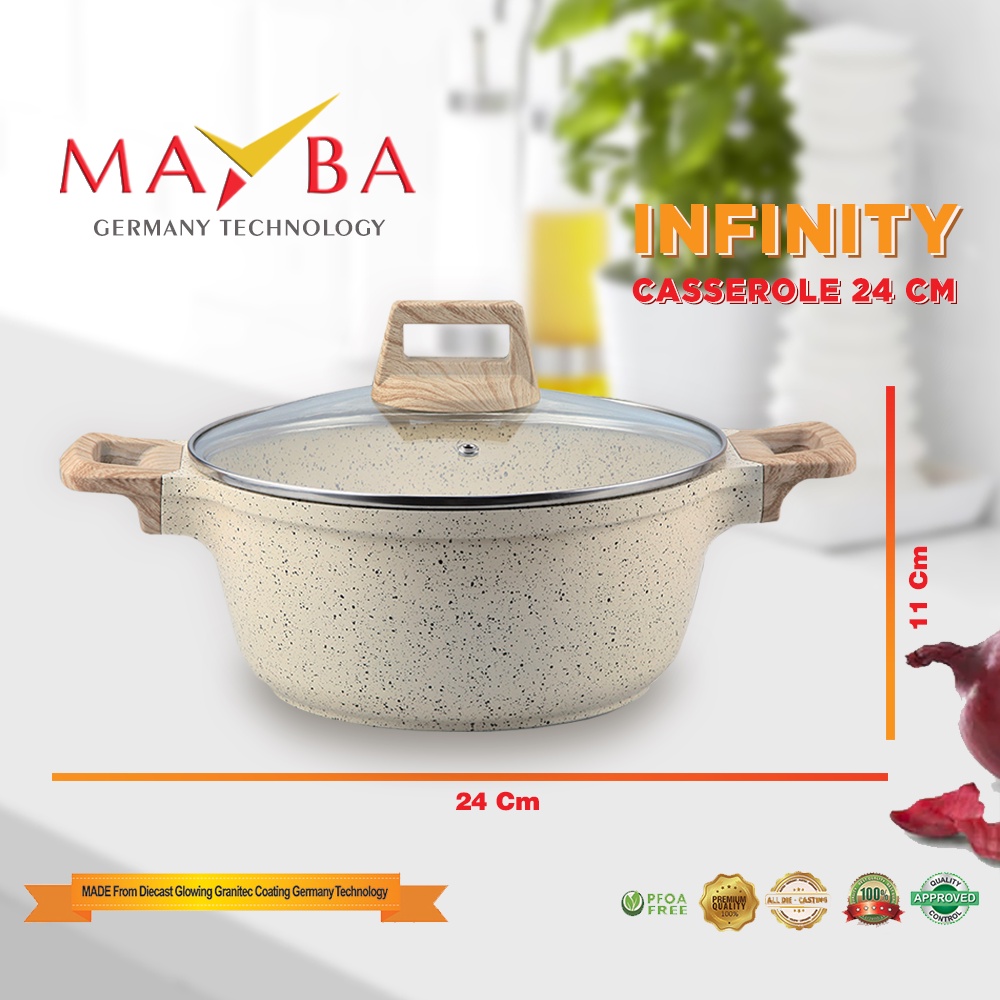 MAYBA GERMAN CASSEROLE PAN 24 CM INFINITY | Panci Tinggi Creme Marbel Granite | Stock Pot anti lengket