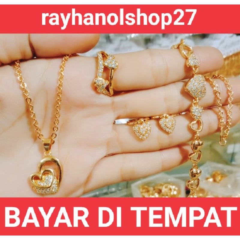 SET WANITA DEWASA ANTI KARAT MOTIF LOVE PILIHAN WARNA SILVER DAN GOLD