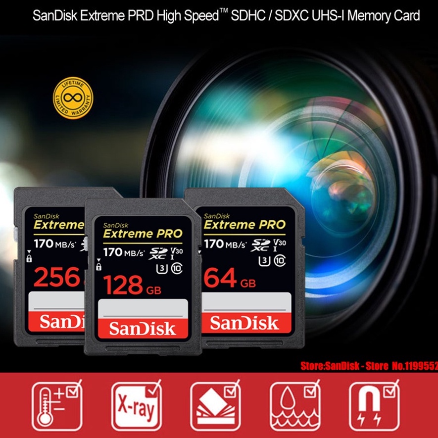 SanDisk [100% ORI DI JAMIN] Extreme Pro SDXC Card UHS-I U3 V30 Class 10 Real 170 MB/s 512GB 256GB 128GB 64GB SanDisk Original SD Card 32GB 64GB 128GB 256GB Extreme Pro SDHC SDHXC Memory Card C10 U3 V30 UHS-1 Flash Card For Camera Memori Card Kamera