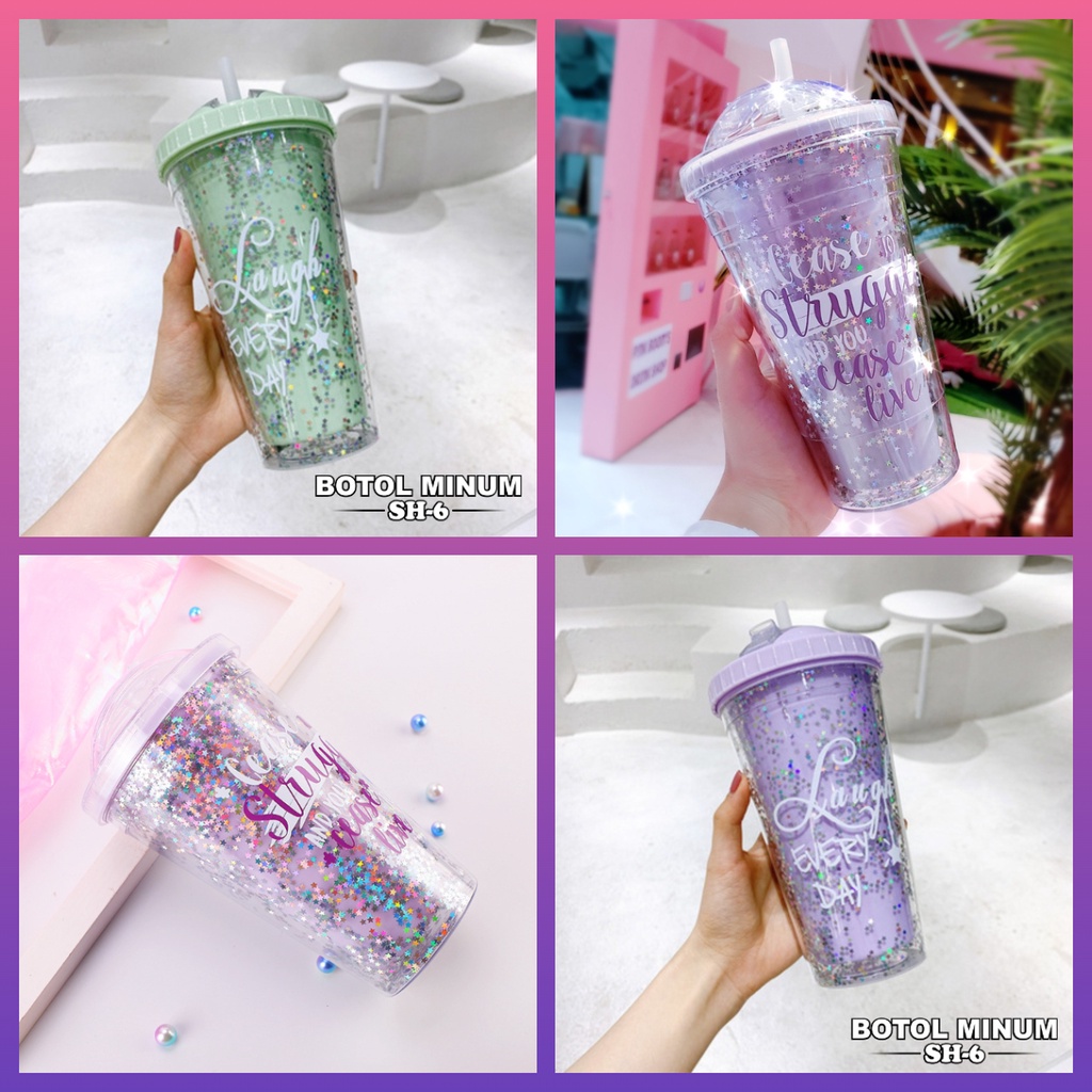 Jual Botol Minum Terbaru Sh 6 Dengan Design Glitter Tumblr Aesthetic Korea Blink Ukuran 450ml 8152