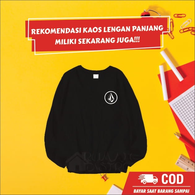 Baju Kaos Distro Lengan Panjang Cowok Cewek Murah Keren Katun Combed 30s Adem Terlaris/VOLCOM LOGO D