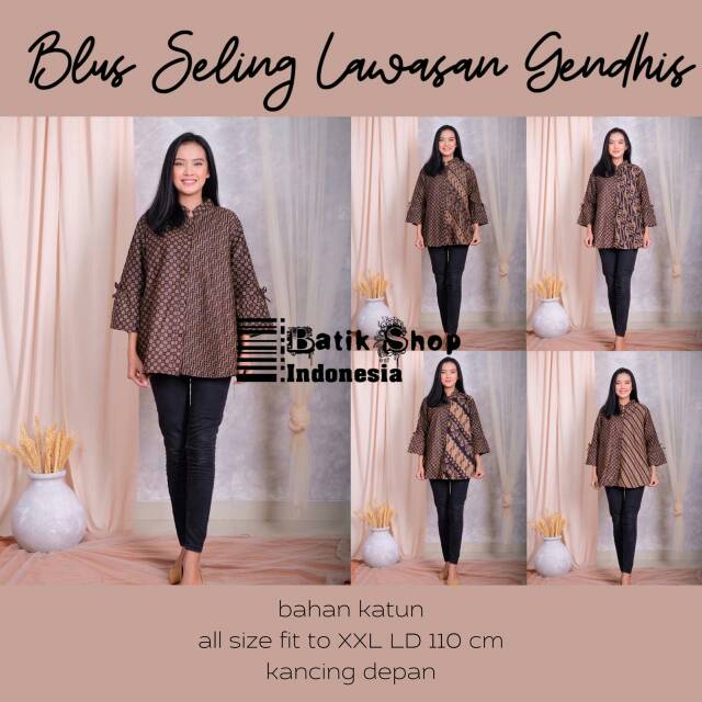 Blus Seling Lawasan Gendhis Batik Jumbo Atasan Kerja Kantoran Blouse Kondangan Klasik