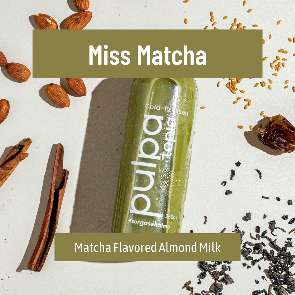 

Almond Milk Miss Matcha - Susu Almond Matcha Vegan Dairy Free Lactose Free ASI Booster 250ml 500ml 1000ml Pulpatopia