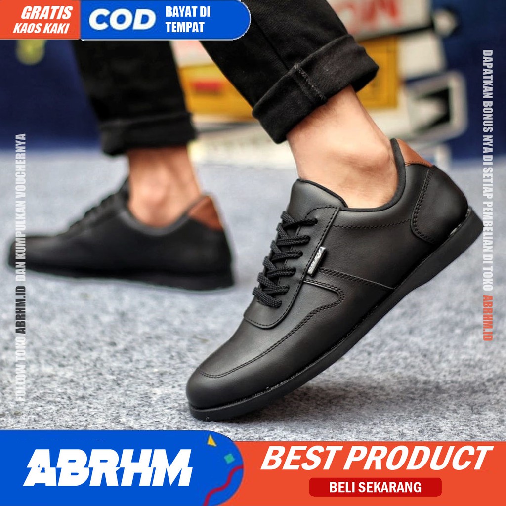 ABRHM x COSENZA Sepatu Pantofel Formal Casual Nikah Hitam Pria Kulit Pu Kerja Kantor