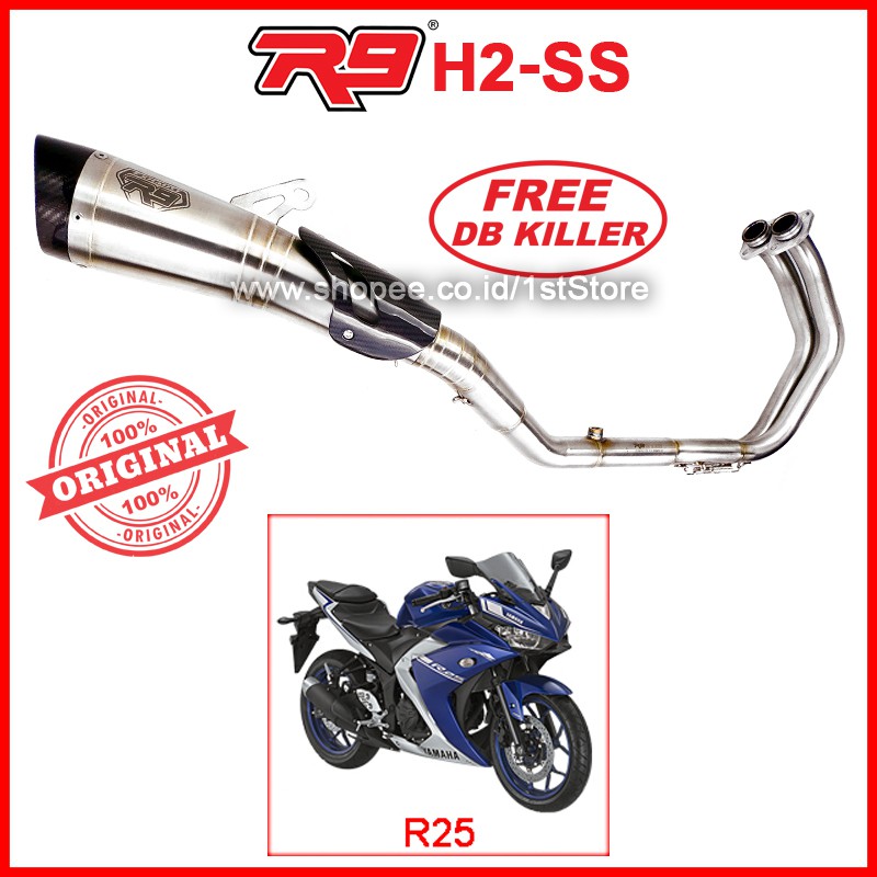 ORIGINAL R9 NEW H2 SS YAMAHA R25 MT25 KNALPOT RACING R MT 25 FULLSET FULL SYSTEM H2SS ORI ASLI PNP