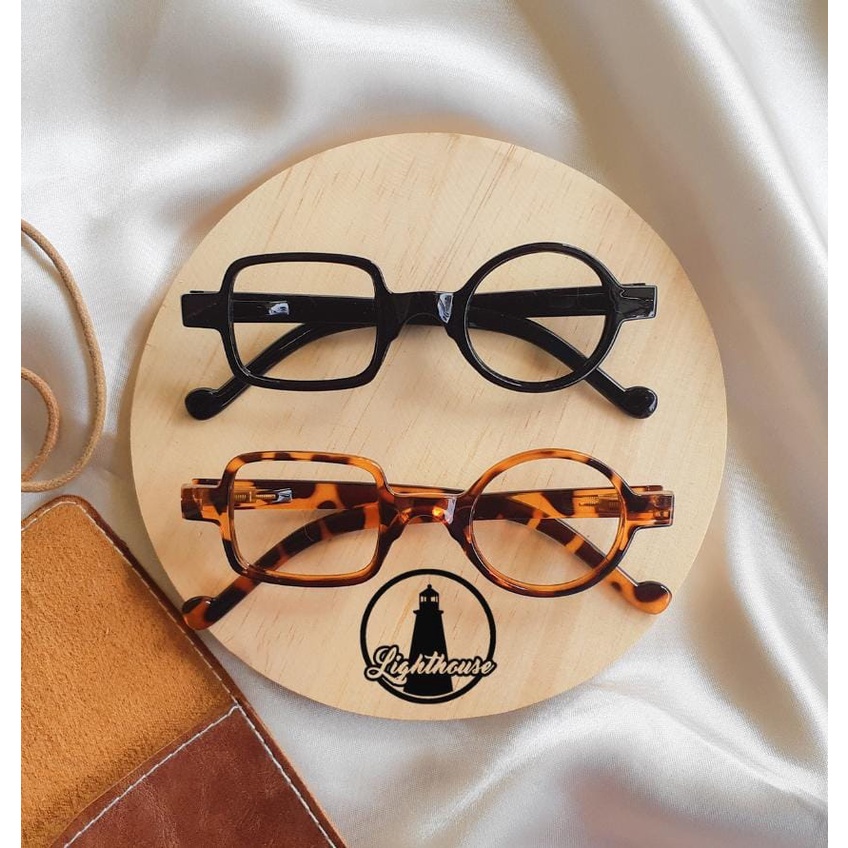 Frame kacamata minus pria wanita kkc kotak bulat irregular + lensa antiradiasi