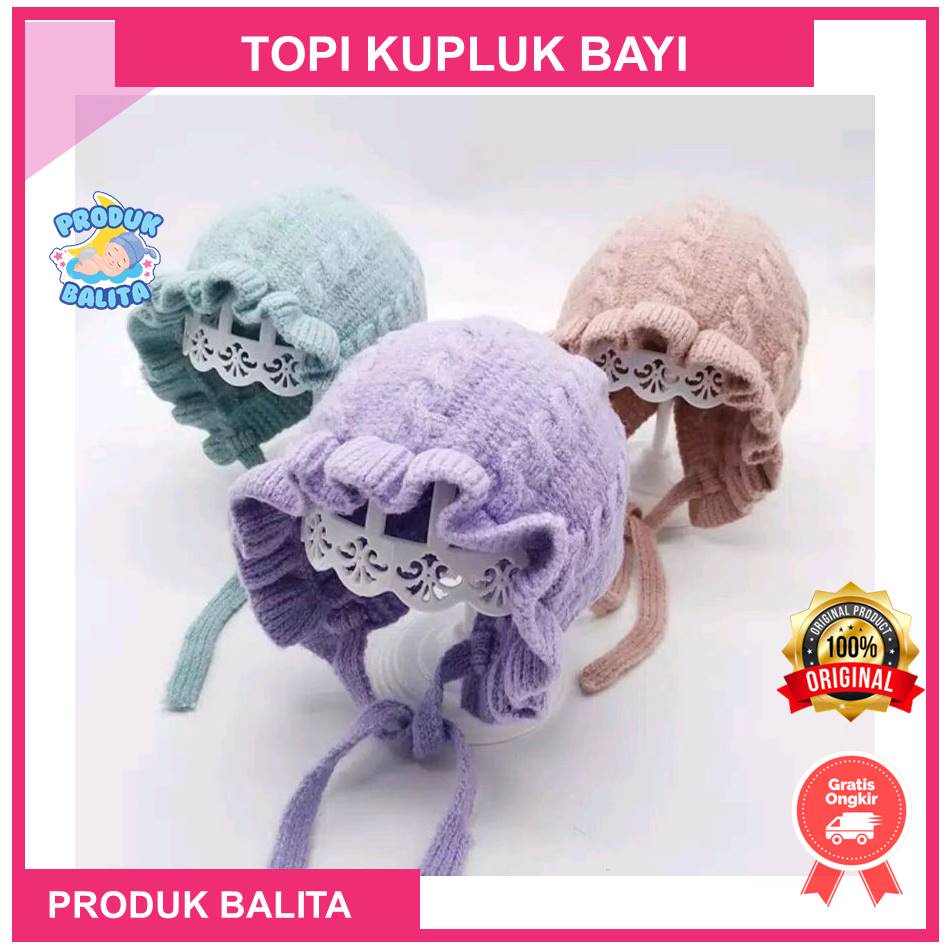 Kupluk Topi Bayi Rajut Bonnet Ruffle Tali Toipi Bayi Perempuan Lucu Murah