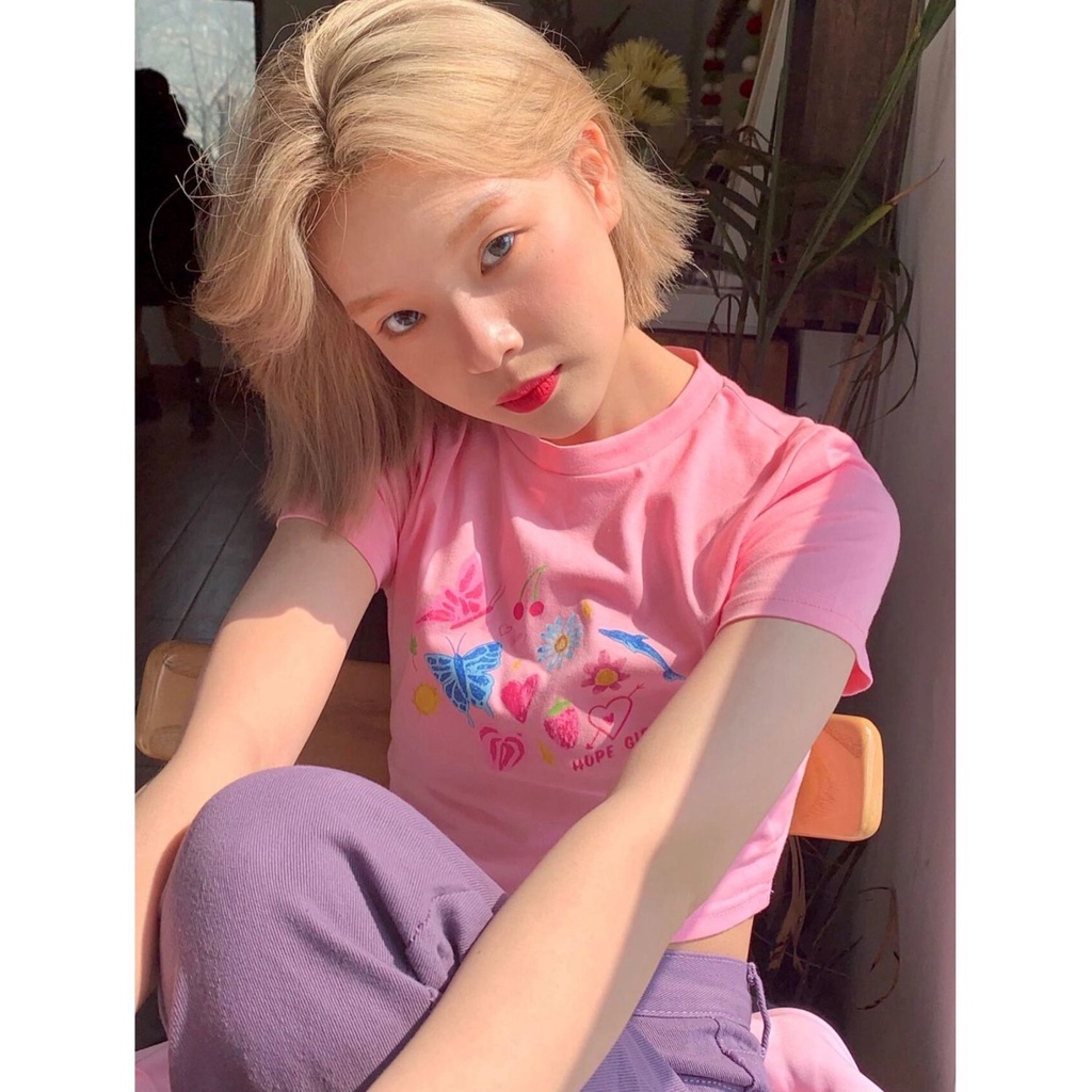 Lucu girly T-shirt lengan pendek musim panas baru manis hot girl Amerika slimming kemeja lengan pend