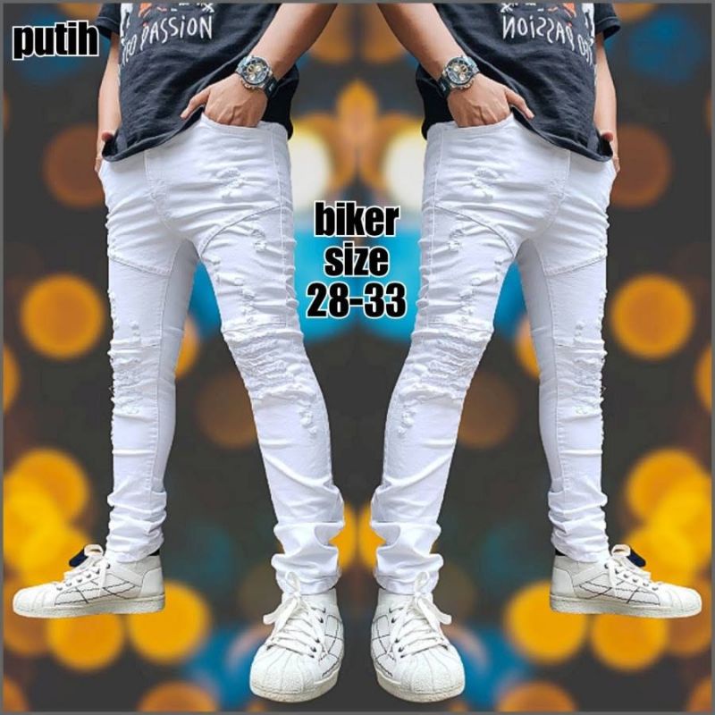 Jeans Putih Celana Pria Jeans Ripped Arm-Man Sobek Polos