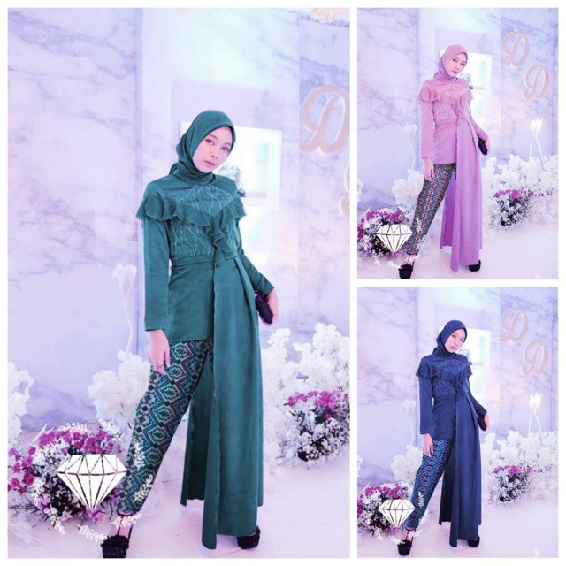 Ruairu SET TUNIK WINDA BATIK CELANA TUNIK VELVET KOMBI TILE MUTIARA 3 WARNA Murah