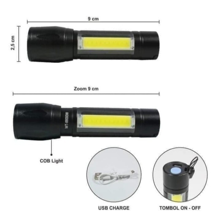 NEW Senter Mini Saku Rechargeable Dual LED Cree Q5 + COB Pocketman outdoor