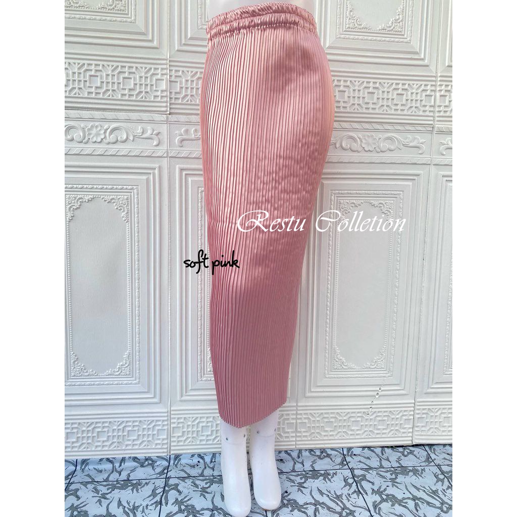 COD Rok Plisket Polos Instan Bahan Semi Silk Sutra Premium Bawahan Kebaya Wisuda Warna Mocca