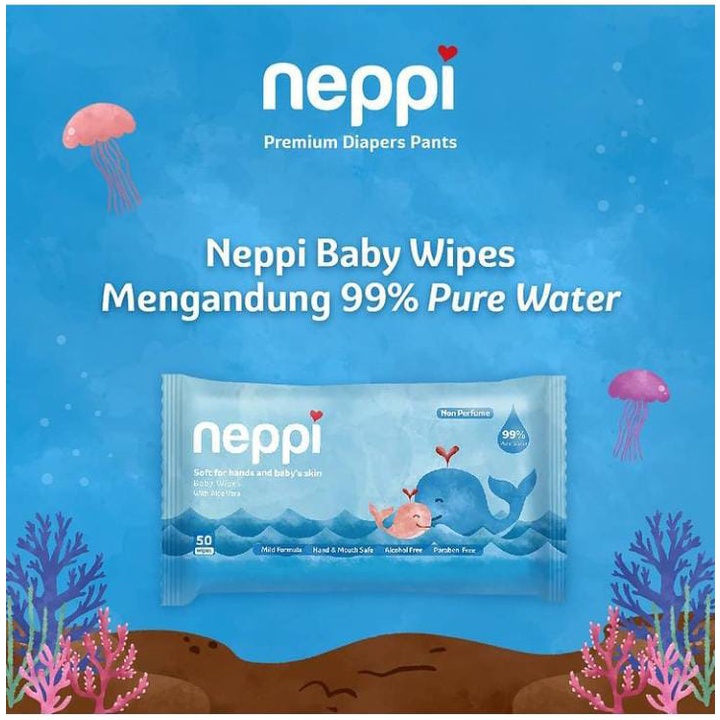 NEPPI baby wipes isi 50 ( BUY 1 GET 1 FREE) / TISSUE BASAH / TISSUE BAYI / paket bundle tisu / tisu bayi parfum / tisu bayi non parfum / non alkohol / murah/ sensitive skin